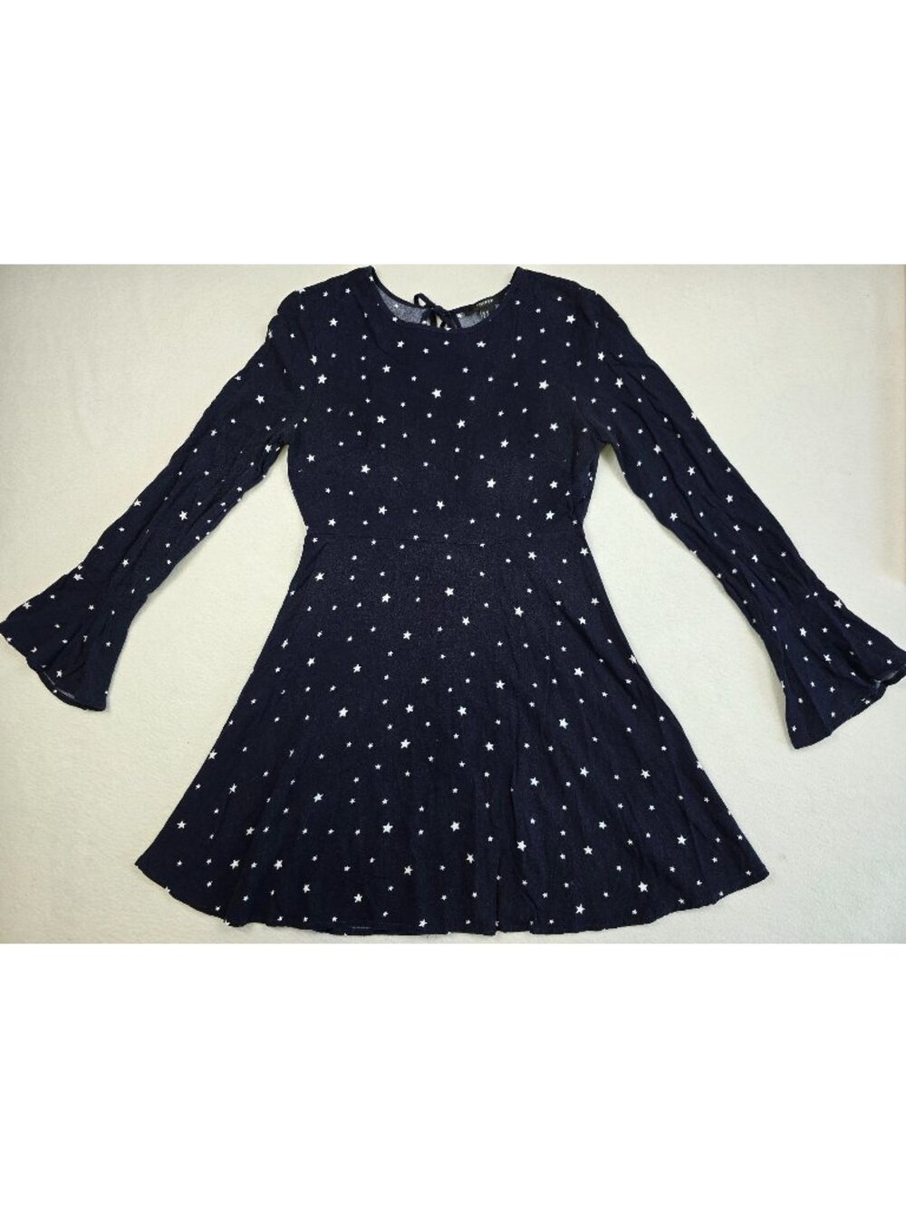 Forever 21 Medium Navy Blue Star Celestial Print Long Sleeve Mini Dress Keyhole